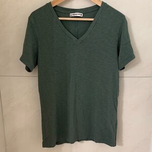 LOT OF 2 American Giant Premium Slub V-Neck Tees Green and Pale Yellow M Medium